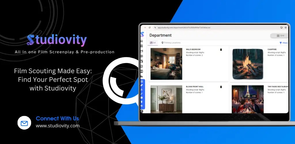 This image contain location &sets feature offered by studiovity web.