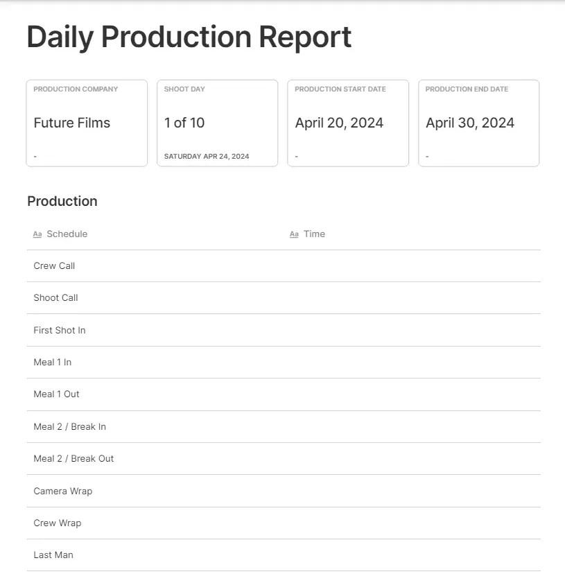 FREE Daily Production Report