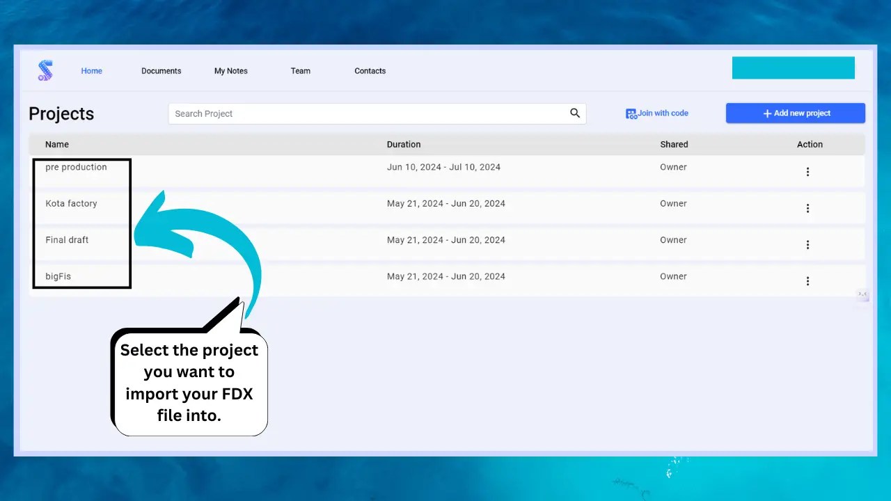 Importing FDX to PDF on Studiovity