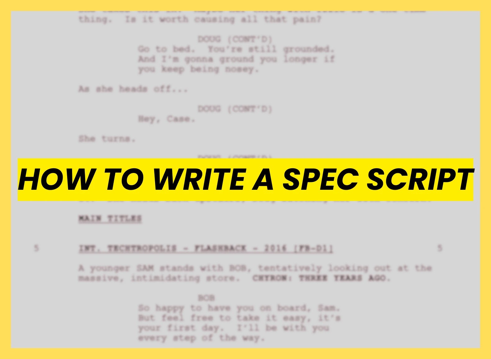 A professional screenwriter working on a laptop with screenplay software, illustrating how to write a spec script with correct formatting, structure, and character development for TV and film.