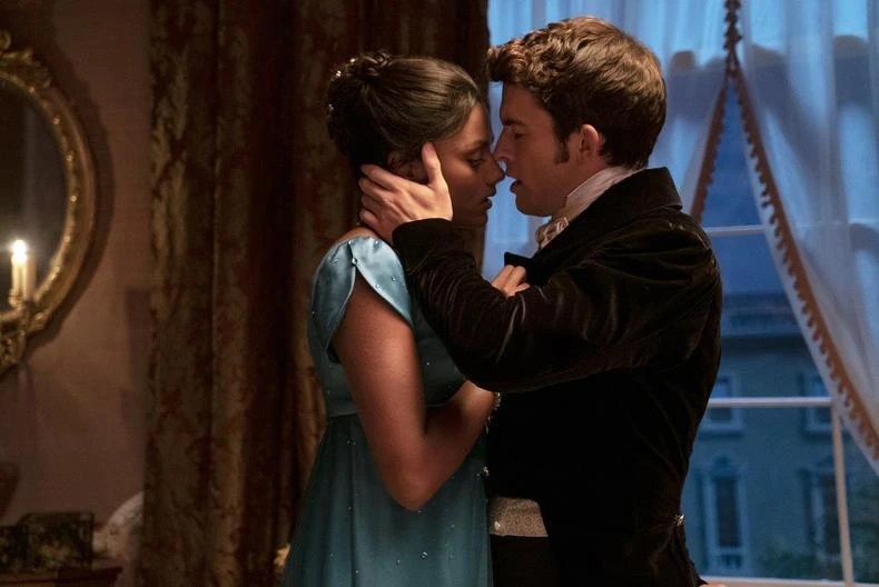 Filming an intimate scene in a historical drama using careful camera angles