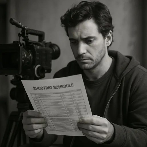 Filmmaker reviewing a detailed shooting schedule