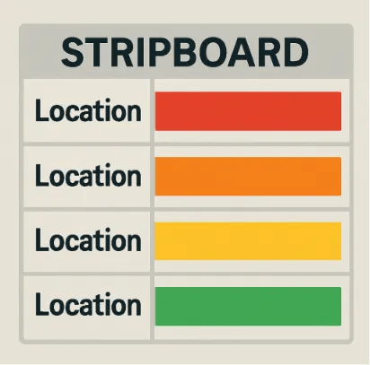 A simple visual representation of a digital stripboard showing different colored bars for different locations.