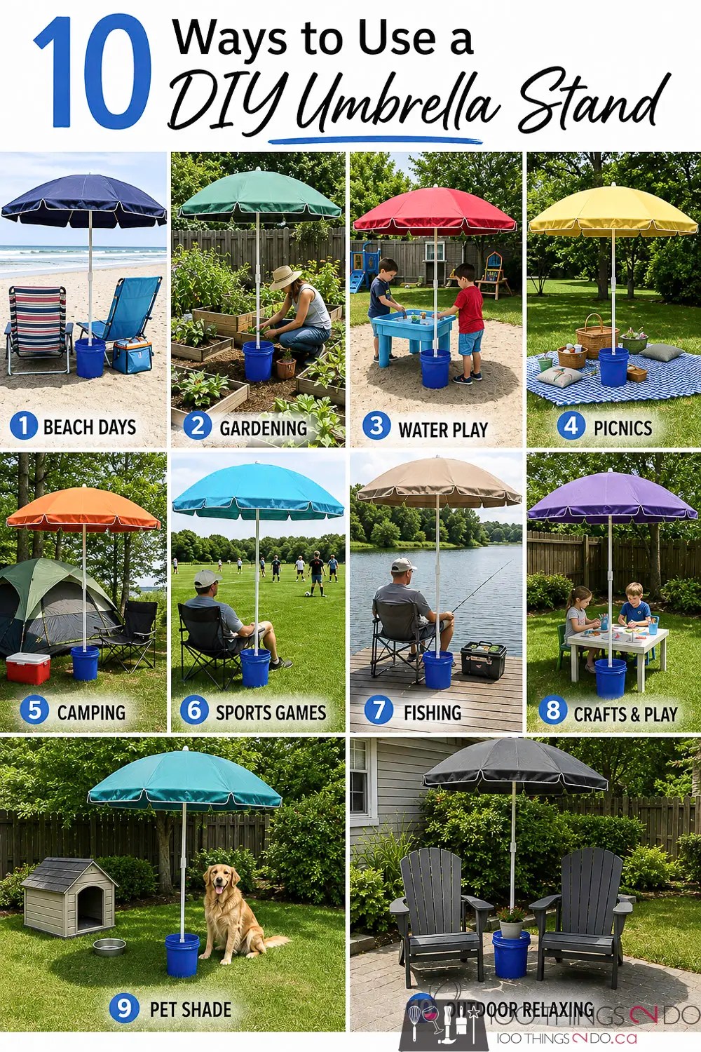 DIY umbrella stand, concrete umbrella stand, umbrella base