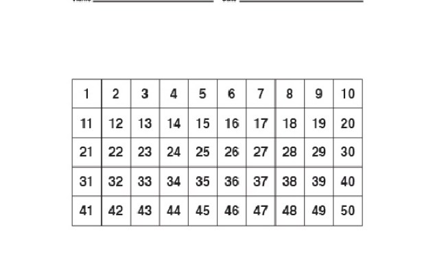 number chart 1 50 for preschool 101 activity otosection