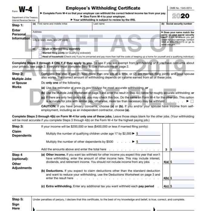 Treasury and irs unveil new form w-4 for 2020