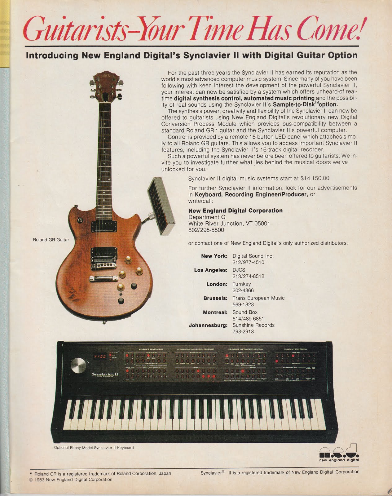 Synclavier advert from 1984 showing guitar controller