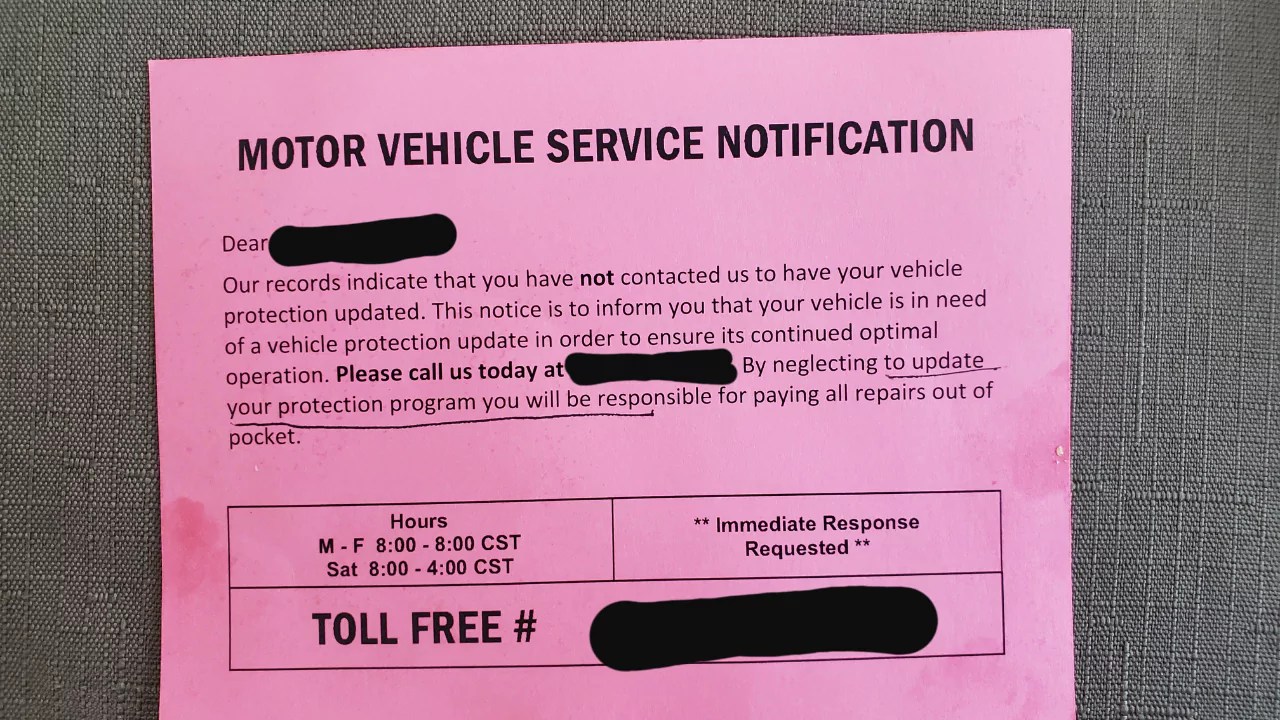 Motor Vehicle Service Notification