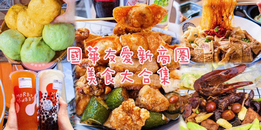 國華友愛新商圈美食懶人包:子龍點鴨>甜蜜家飲 >草包生煎 >呷涮嘴東山鴨頭 >炒作伙爆香鹹酥雞，照著吃不踩雷 !