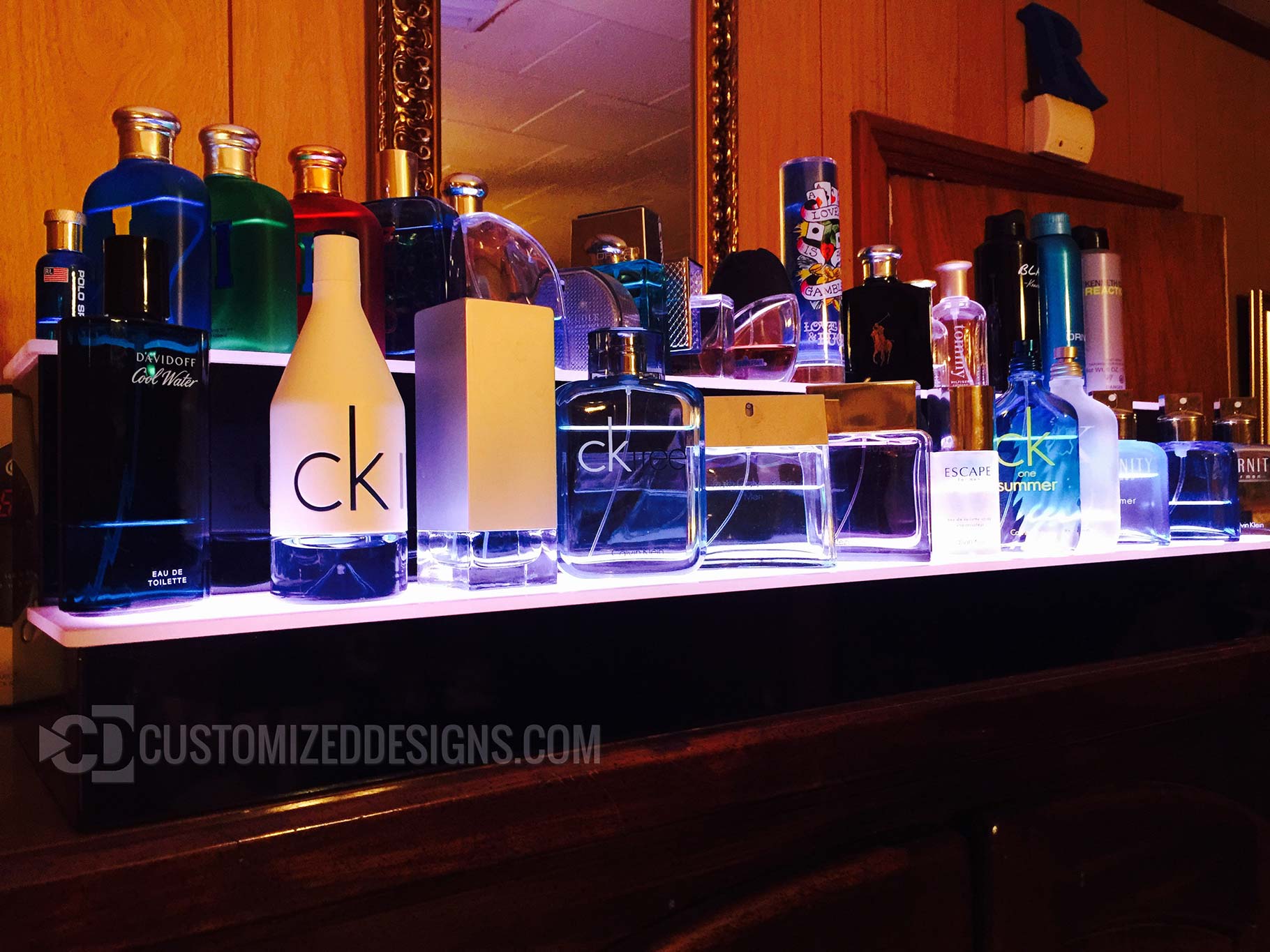 photo Cologne Bottle Shelf two tier led display for cologne bar displays products ideas
