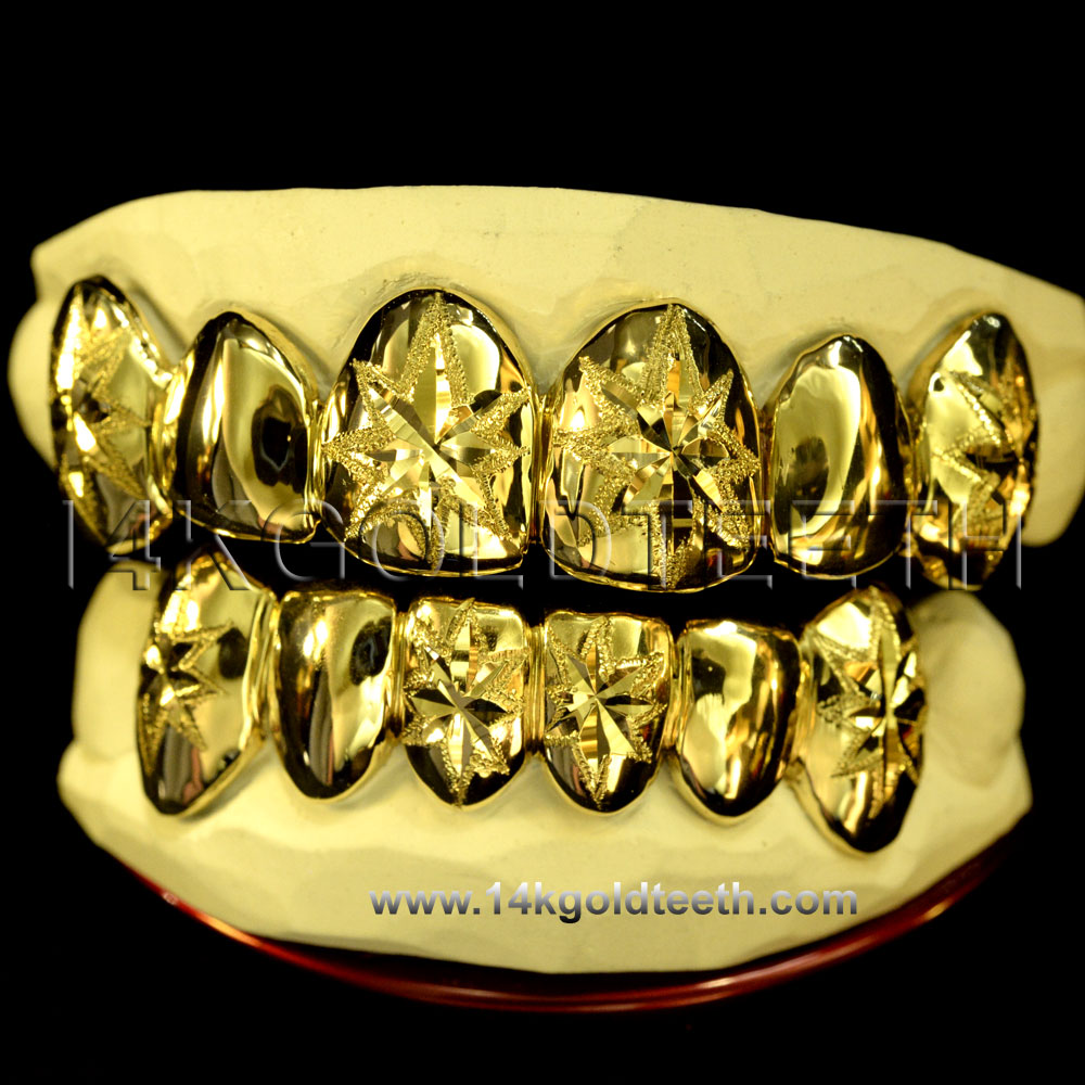 Diamond Dust Yellow Gold Teeth Grillz DD 90005