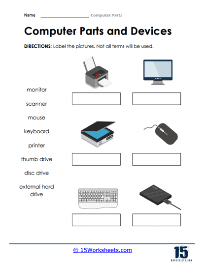 Computer parts worksheets