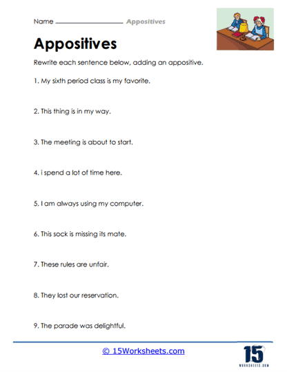 Appositives #11 worksheet