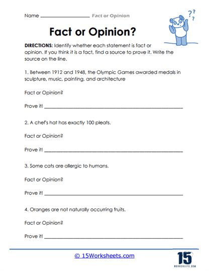 Fact or opinion worksheets