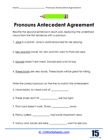 Pronoun antecedent agreement worksheets