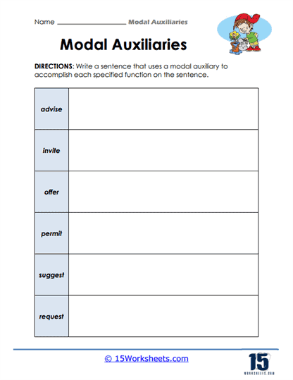 Modal auxiliaries worksheets