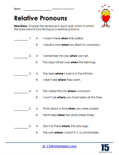 Relative pronouns worksheets