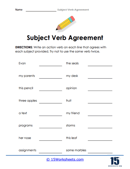 Subject verb agreement worksheets