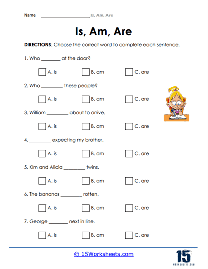 Is, am, are worksheets