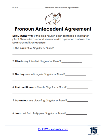 Pronoun antecedent agreement worksheets