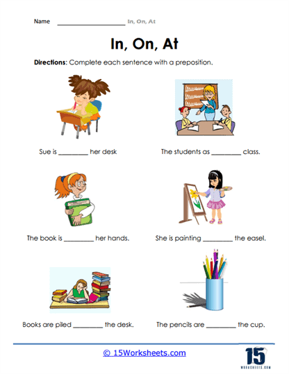 In, on, at worksheets