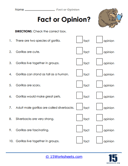 Fact or opinion worksheets
