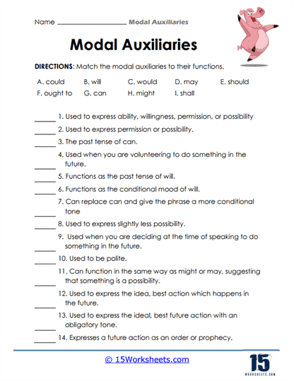 Modal auxiliaries worksheets