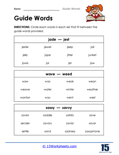 Guide words worksheets