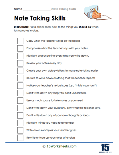 Note taking worksheets