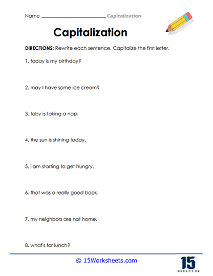 Capitalization worksheets