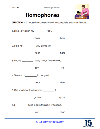Homophones worksheets