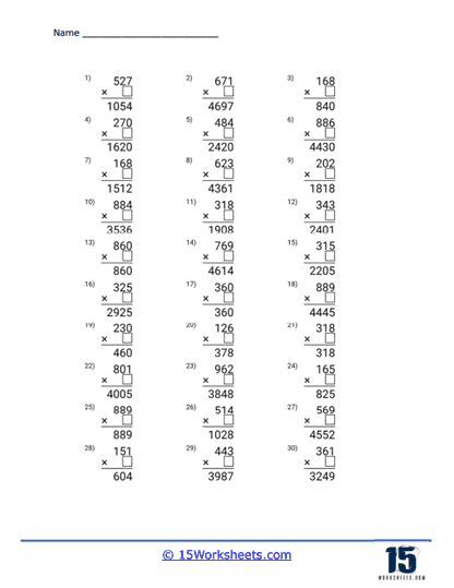 3 digit by 1 digit multiplication worksheets