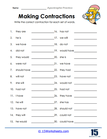 Apostrophe worksheets