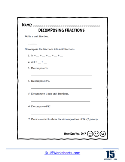 Decomposing fractions worksheets
