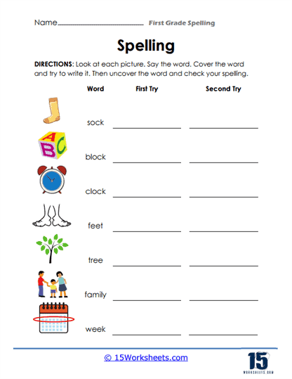 1st grade spelling words worksheets
