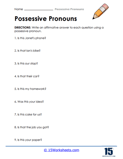 Possessive pronouns worksheets