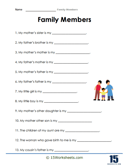 Family members worksheets