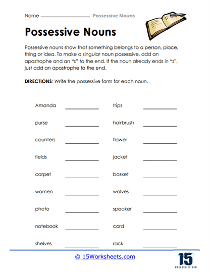Possessive nouns worksheets