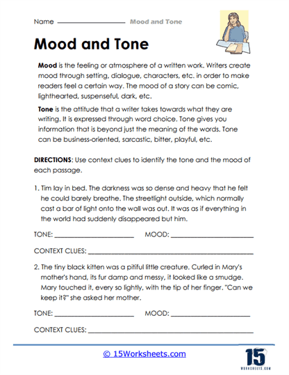 Mood and tone worksheets