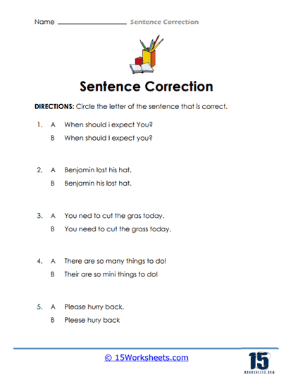 Sentence correction worksheets