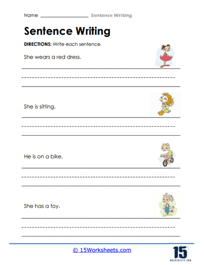 Sentence writing worksheets