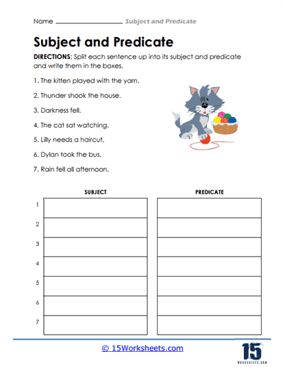 Subject and predicate worksheets