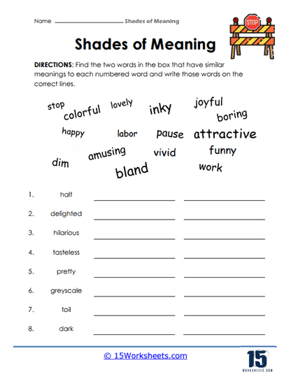 Shades of meaning worksheets