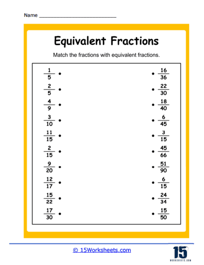 Equivalent fractions worksheets