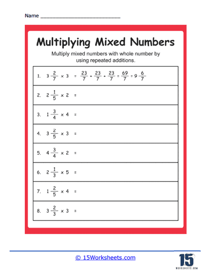 Multiplying mixed numbers worksheets