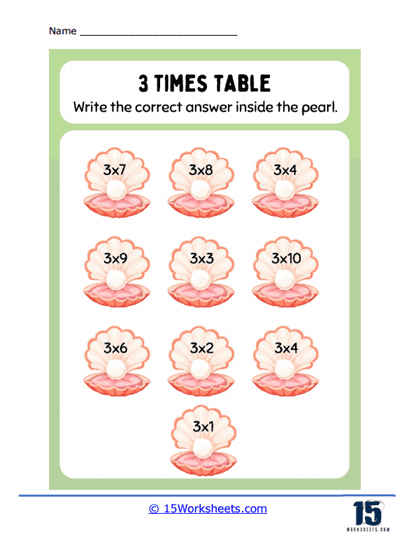 3 times tables worksheets