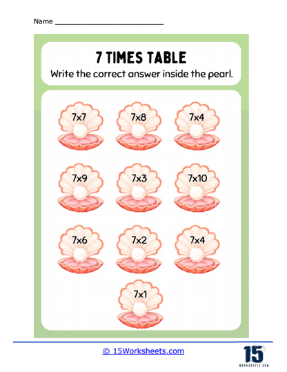 7 times tables worksheets