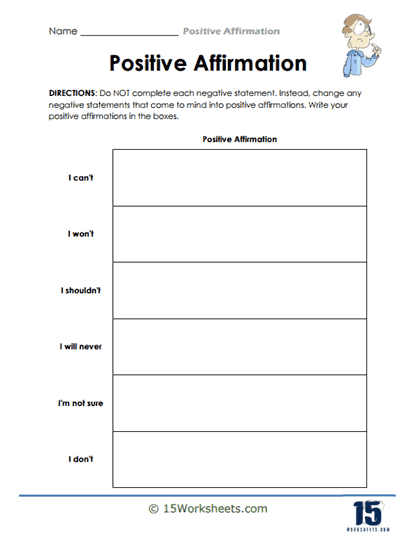 Positive affirmations worksheets