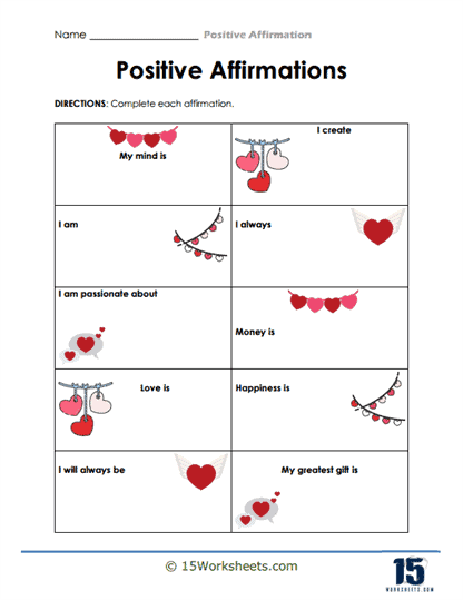 Positive affirmations worksheets