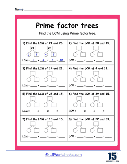 Factor tree worksheets